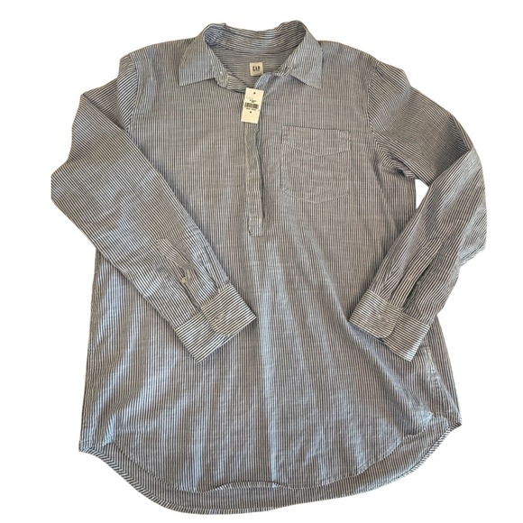 GAP Tops - Gap Womens BF Popover Blue White Striped Cotton Shirt M 527949-00-1 HO-18/SB2